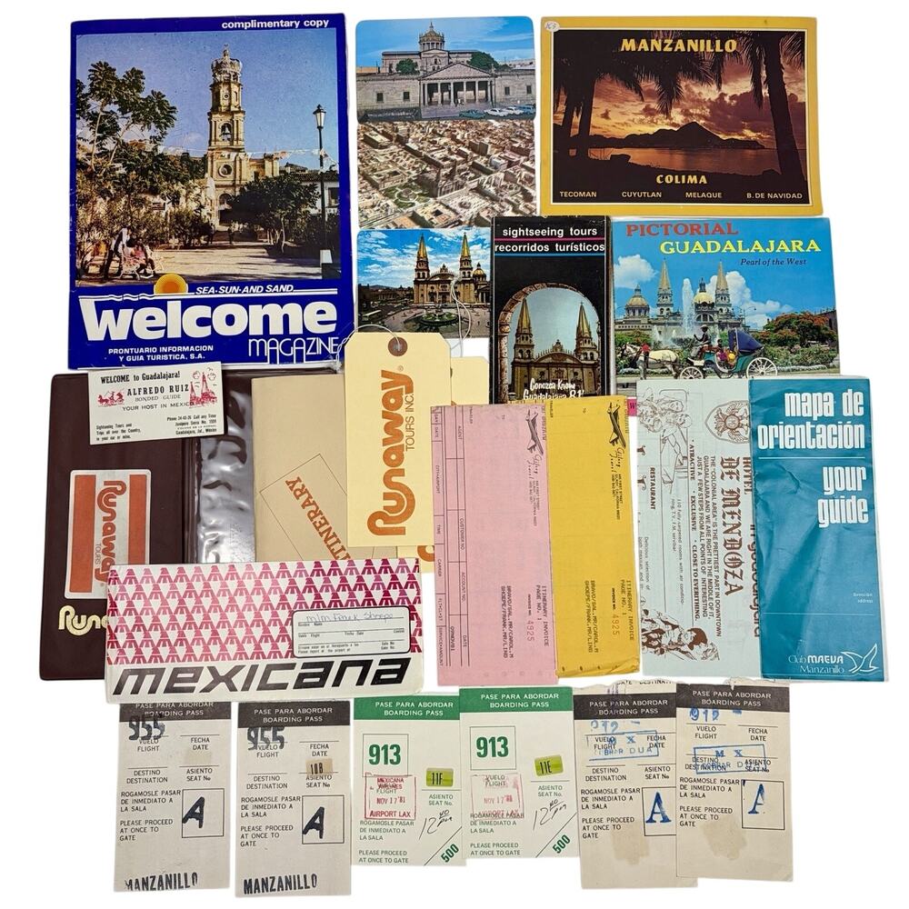 VTG Travel Ephemera Mexico Airline Tickets Runaway Tours Luggage Tags Photo